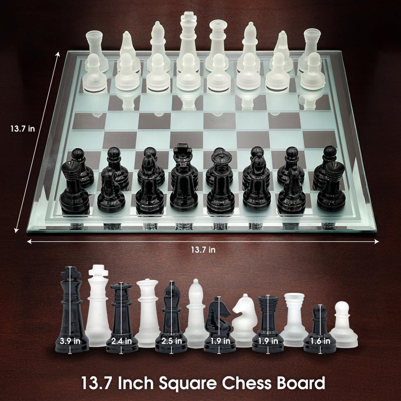 CHH Avant-Garde Black Frosted Glass Chess Set with Mirror Board - Image 5